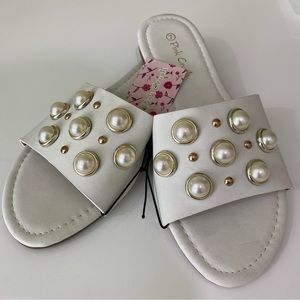 Faux Pearl Decor Slide Sandals size 7